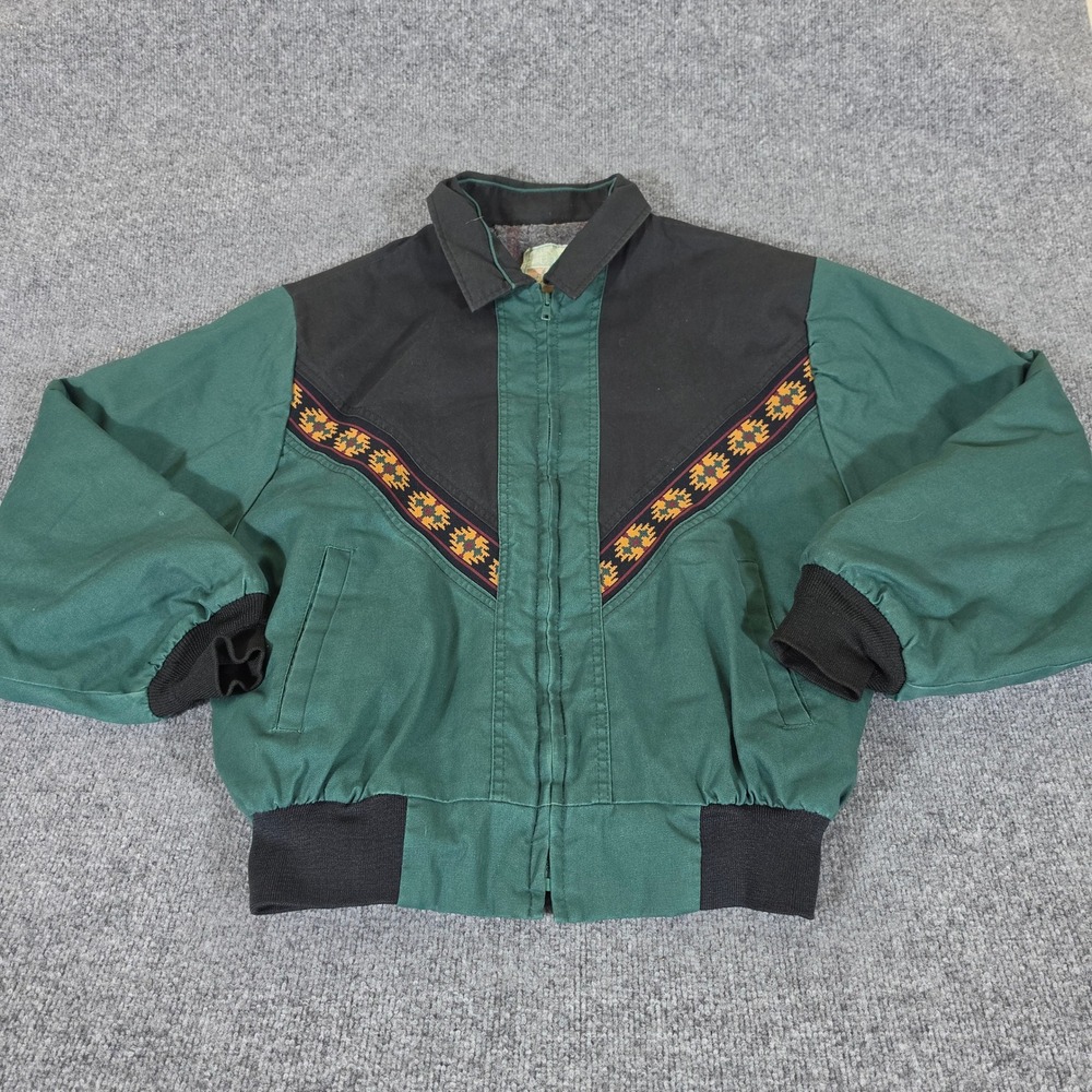 Canyon Guide Outfitters Vintage Green Canvas Aztec Bomber Jacket Mens Large USA